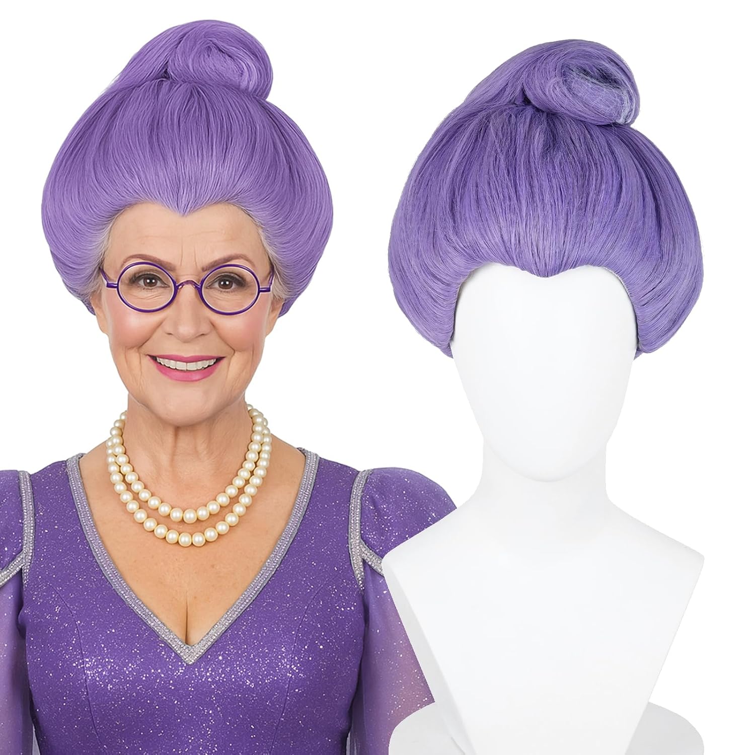 Probeauty Adults Short Purple Wig, Movie Wigs with Wig Cap for Halloween Costume Cosplay Party