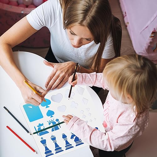 Miniatura 7 de MAYJOYDIY Plantillas de ajedrez de 11.8 x 11.8 pulgadas, corazones, clubes, diamantes, espadas, con pincel, piezas de ajedrez internacional, trajes