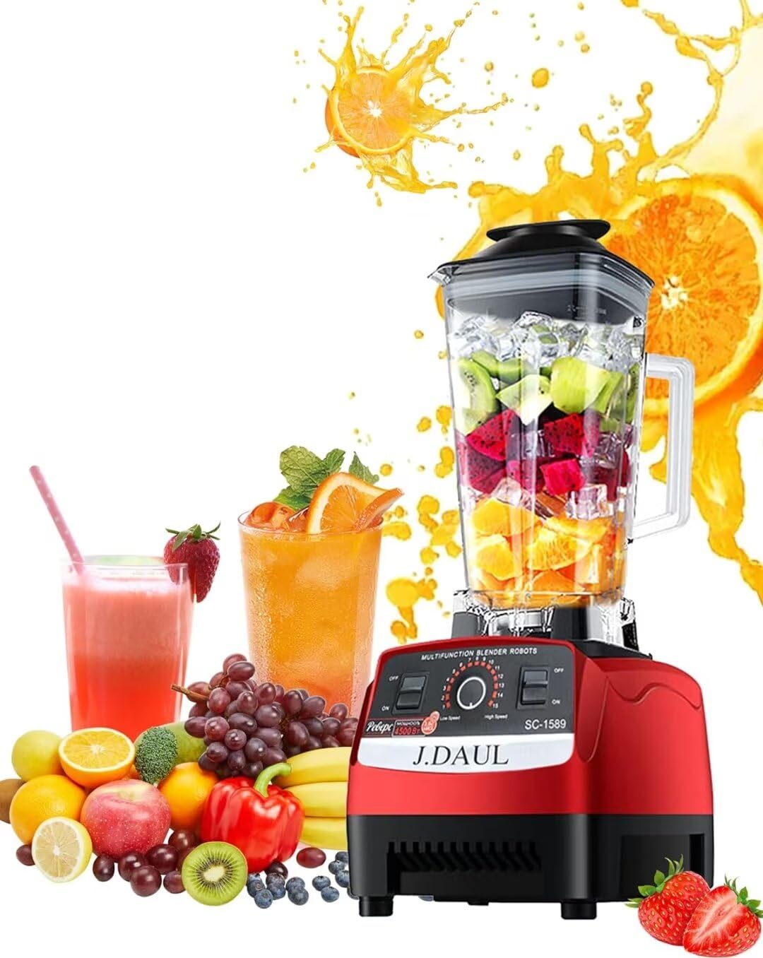 Professional high speed Blender, Personal Blender for Shakes and Smoothies,Powerful 4500-Watt Blender for Juice, Stainless Steel Blades, Easy Self-Cleaning, red
