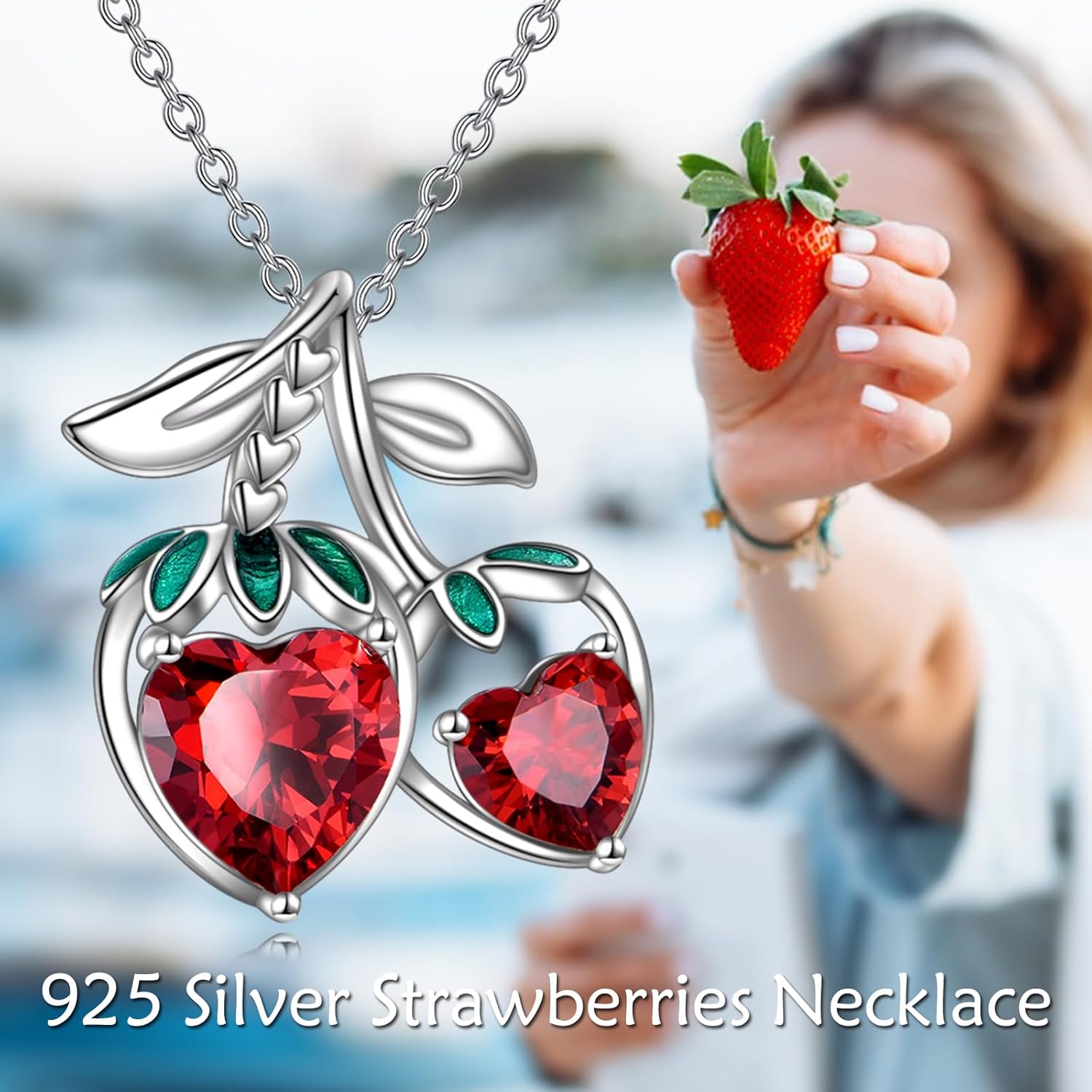 Cute Fruits Necklace Sterling Silver Pineapple/Strawberry Pendant Fruits Jewelry for Women Gifts - Image 3