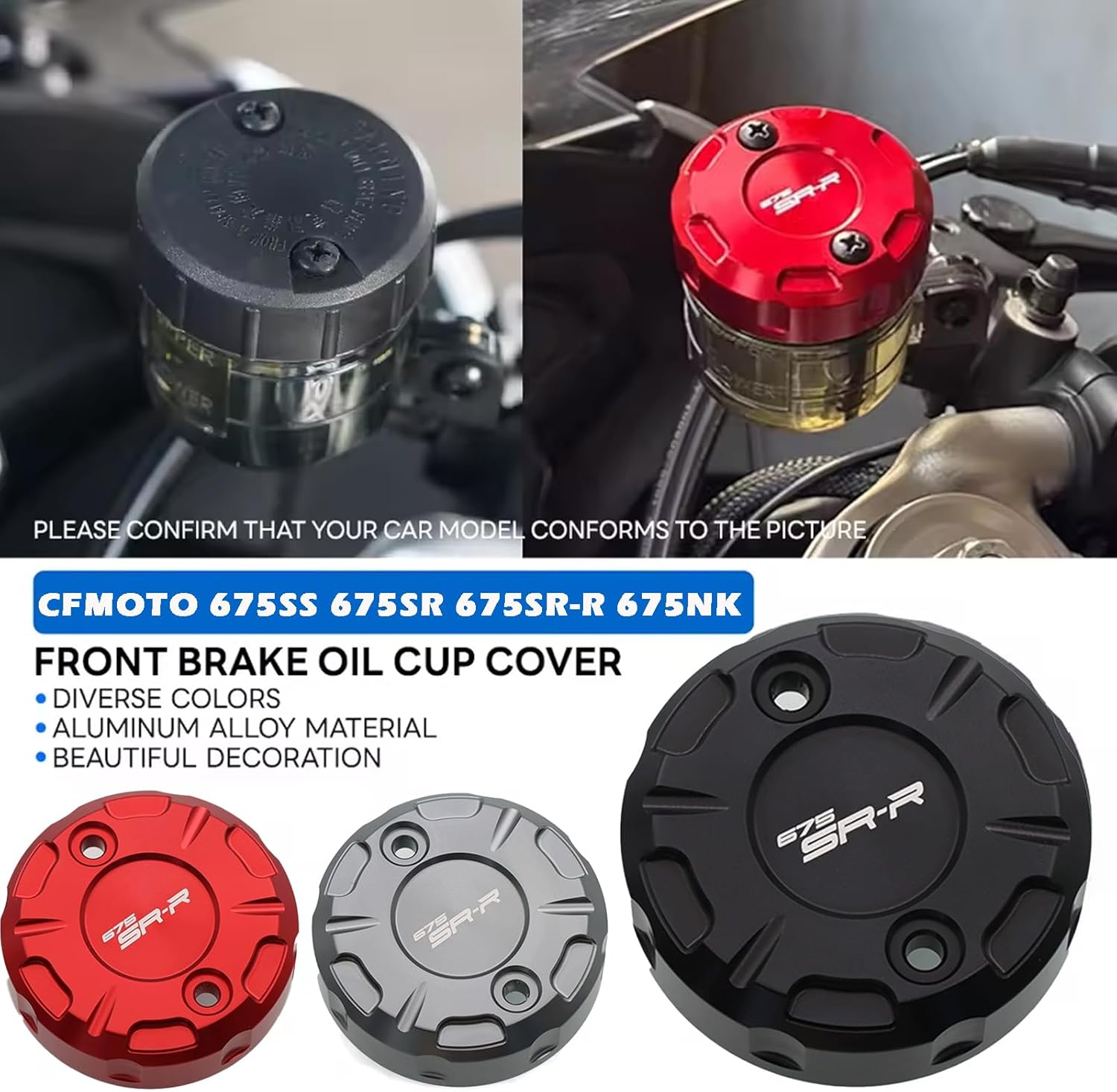 CNC Aluminum Motorcycle Brake Fluid Reservoir Cap, Front Master Cylinder Cover for CFMOTO 675SS 675SR 675SR-R 675NK, Coolant Reservoir Tank Cover Oil Cup Cap (Blue)