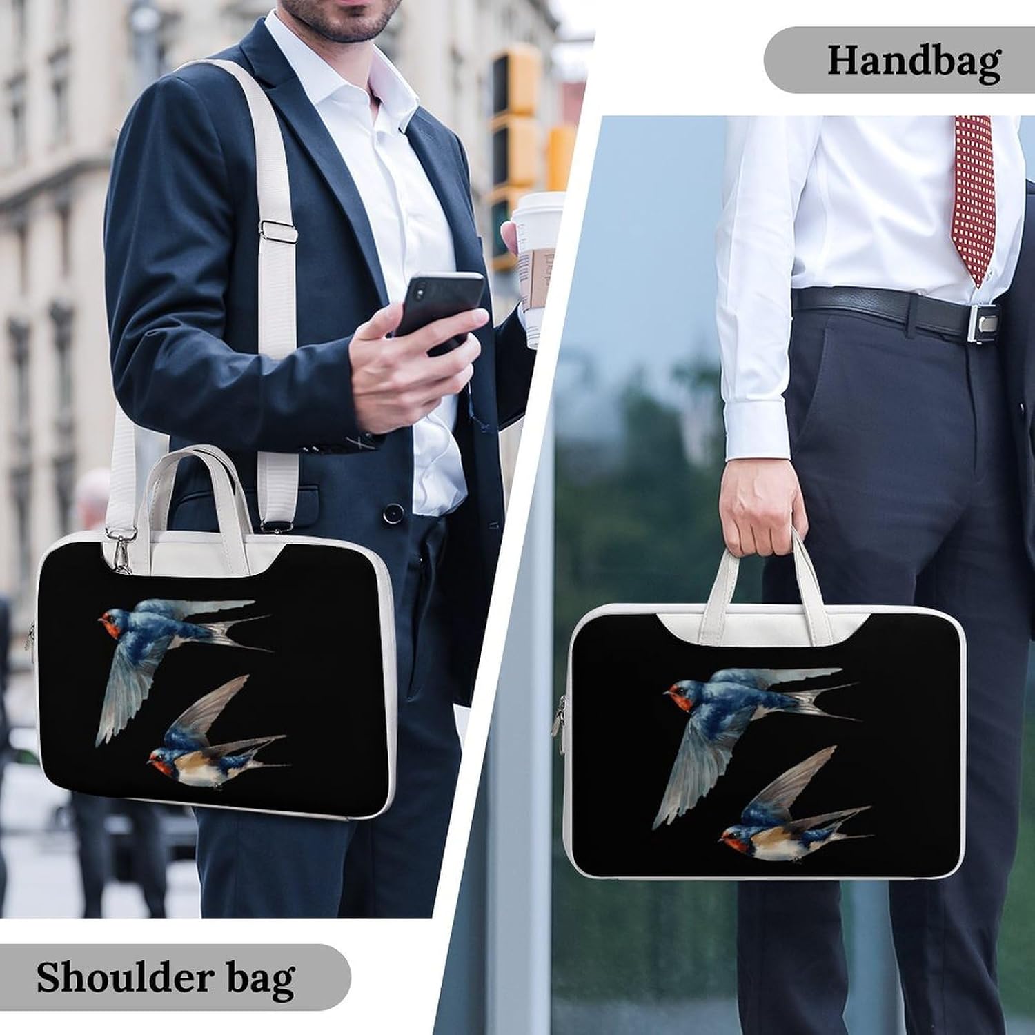 Swallows Flying Birds Leather Laptop Bag Handheld Slim Computer Bags Business Briefcase