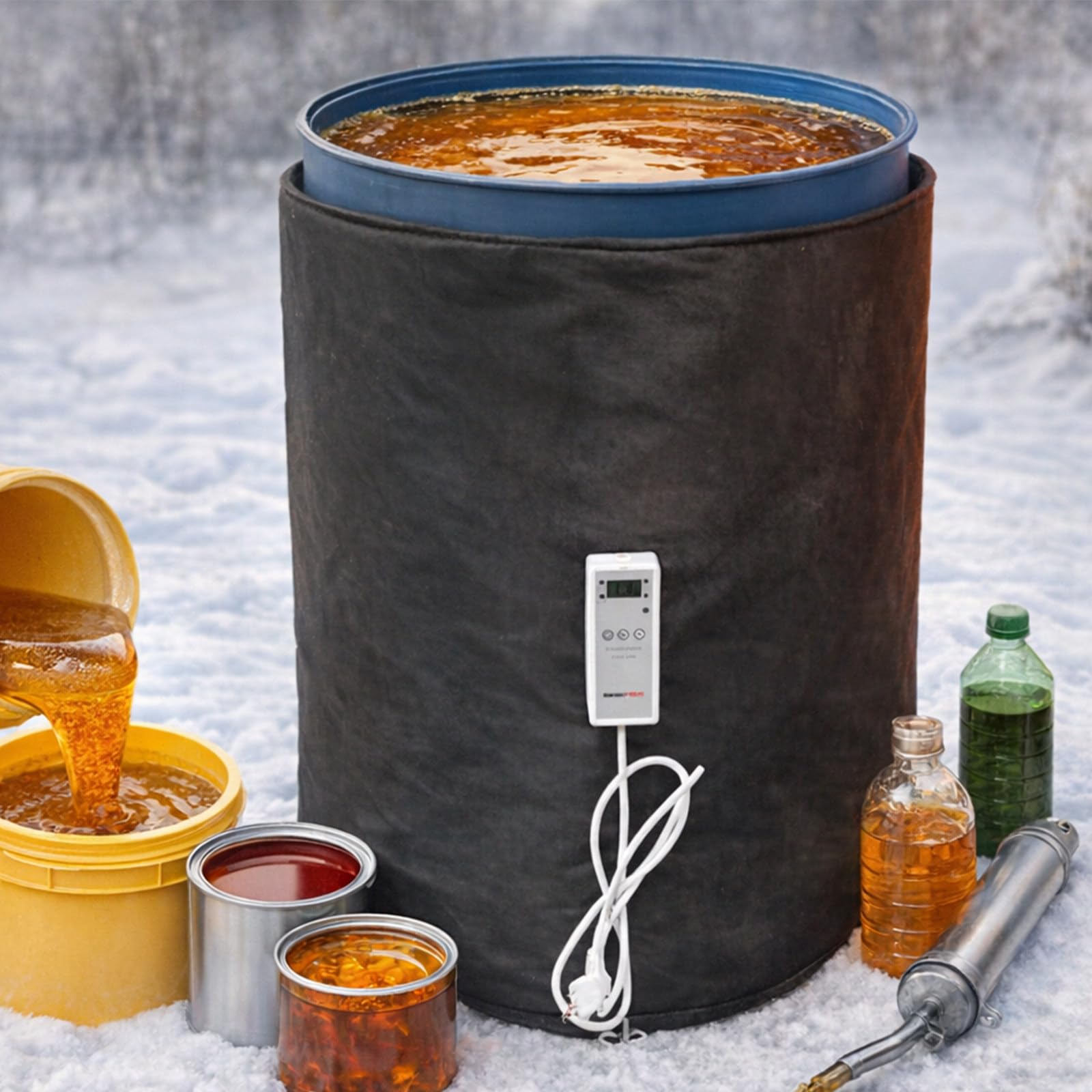 Drum Heater, Heater Blanket, 200l/1000l Oil Barrel Heating Blanket, Waterproof Electric Barrel Heating Wrap With Auto Shut-Off, Fits 20-200l Drums For Honey, Syrup & Lubricants Yellow-1000L