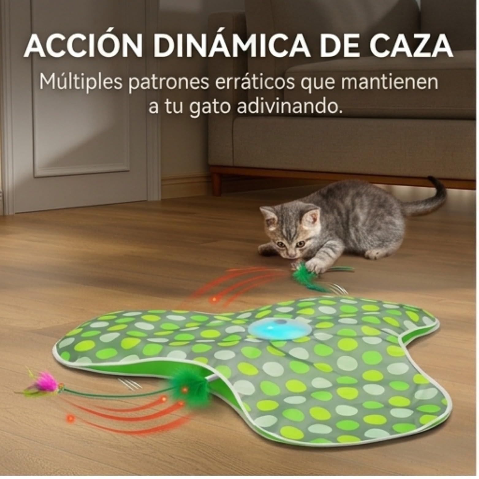 Kory Juguete Interactivo Gato con Manta de Escondite - Juguetes para Gatos Recargable USB con 3 Modos de Velocidad - Juguete Gato Interactivo y Sensor Táctil - Cat Toys con Plumas Móviles Ocultas