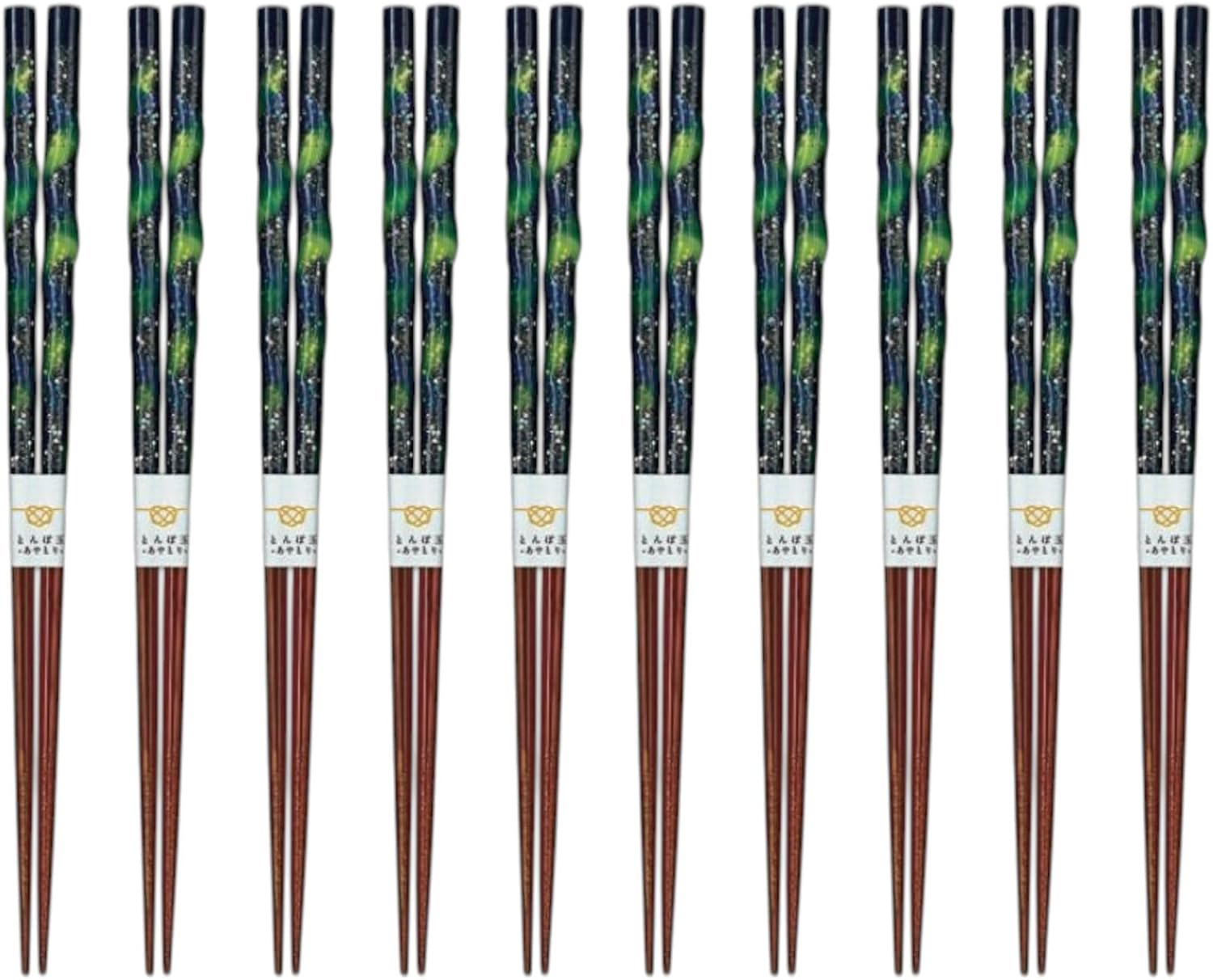 J-kitchens Chopsticks Set of 10 Pairs, For Lunches, Picnics, Excursions, Sports Events, Guests, Entertaining, Wooden, Dragonfly Balls, Star Shiguri, 9.1 inches (23.0 cm), Dishwasher Safe, Made in