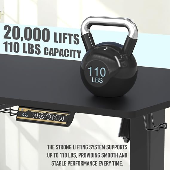 SHW 40-Inch Electric Height Adjustable Standing Desk w/Drawer, Black