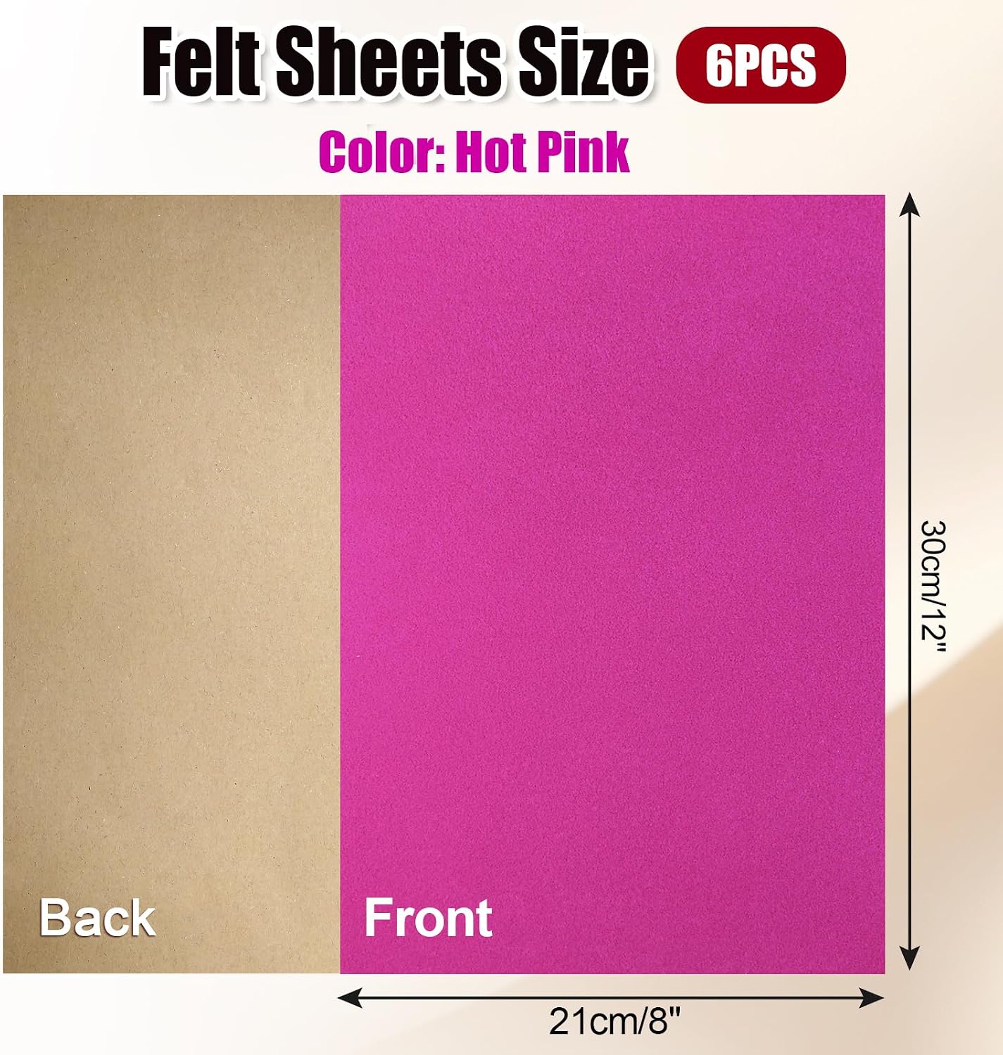 Biaungdo 6 Pcs Self Adhesive Felt Sheets, Hot Pink Felt Sheet with Adhesive Backing, 8 x 12 Inch Felts Fabric Peel and Stick Felts Liners for Arts Crafts Drawer Jewelry Box(A4 Size)