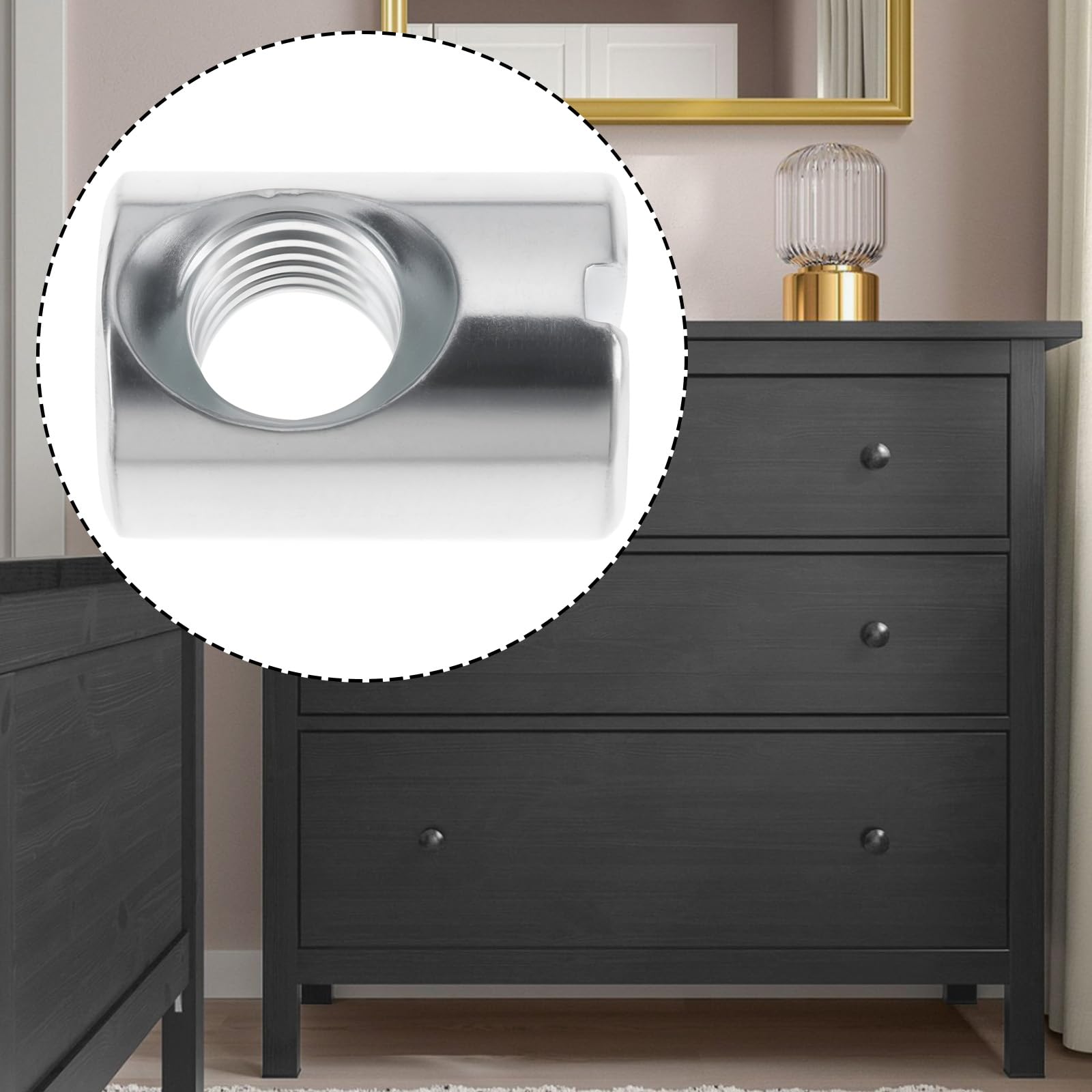 SG Store 30x Tuerca Cilíndrica Ranurada M6x14x10mm 100514 Compatible con IKEA HEMNES HASSELVIKA Muebles