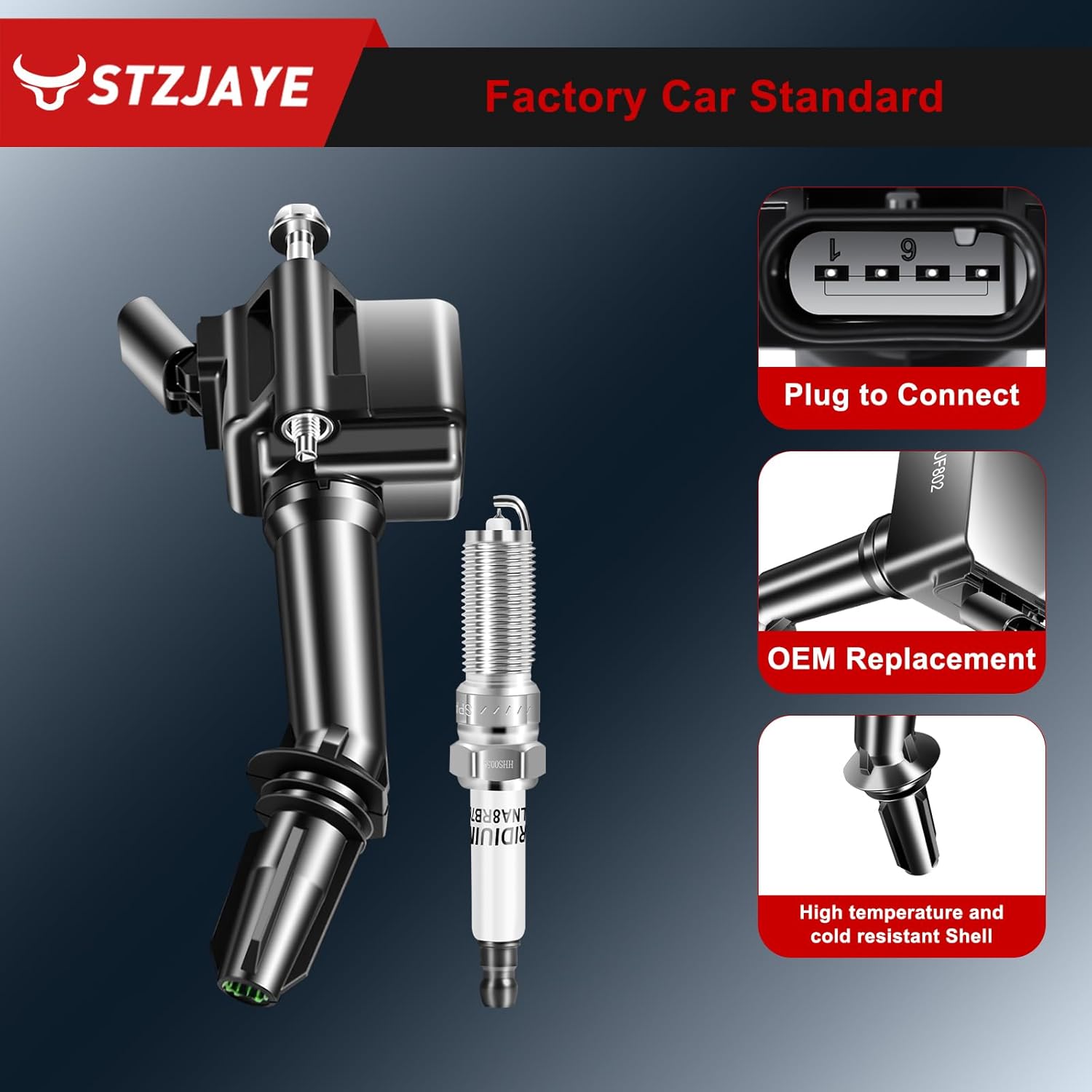UF802 Ignition Coils Iridium Spark Plug Set of 4 Pack Compatible with Chevy Cruze 2017-2018,for Equinox 2018-2022,for Malibu 2016-2019