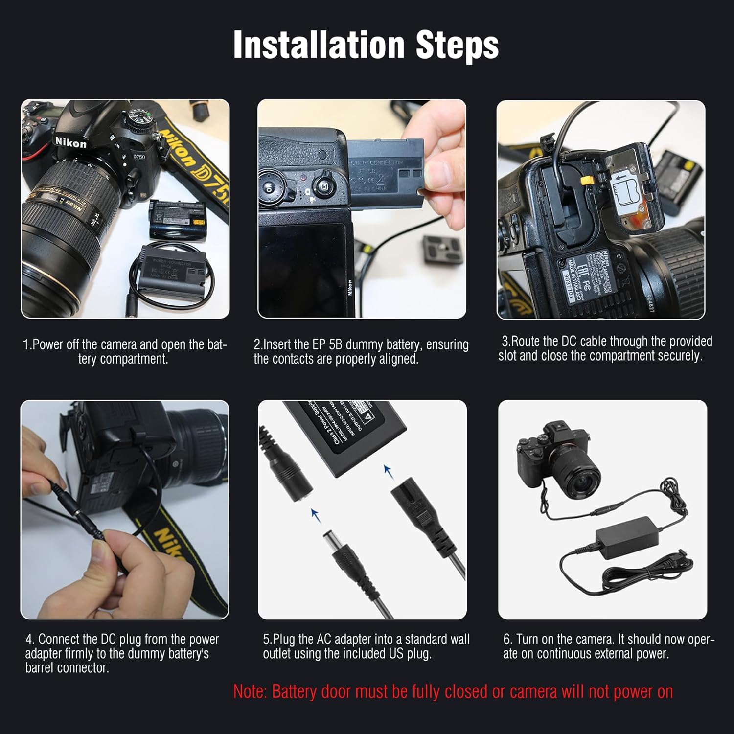 F1TP EH-5 Plus EP-5B AC Power Adapter DC Coupler kit for Z8 Z6II Z7II D500 D600 D610 D750 D780 D800 D810 D850 Cameras