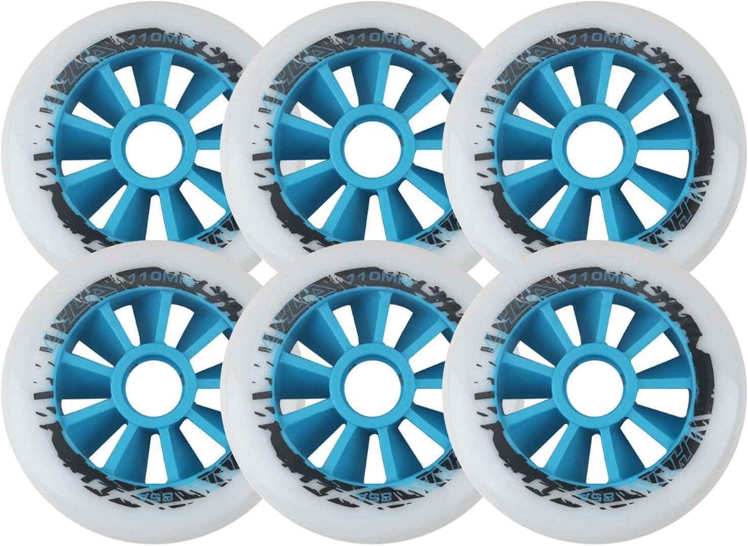 Speed Skate Wheels, 90mm/100mm/110mm Graffiti Print, 85A Hardness Roller Blade Wheel Replacement, Roller Blade Skating Wheels, Indoor/Outdoor, 6-Pack (White, 90MM)