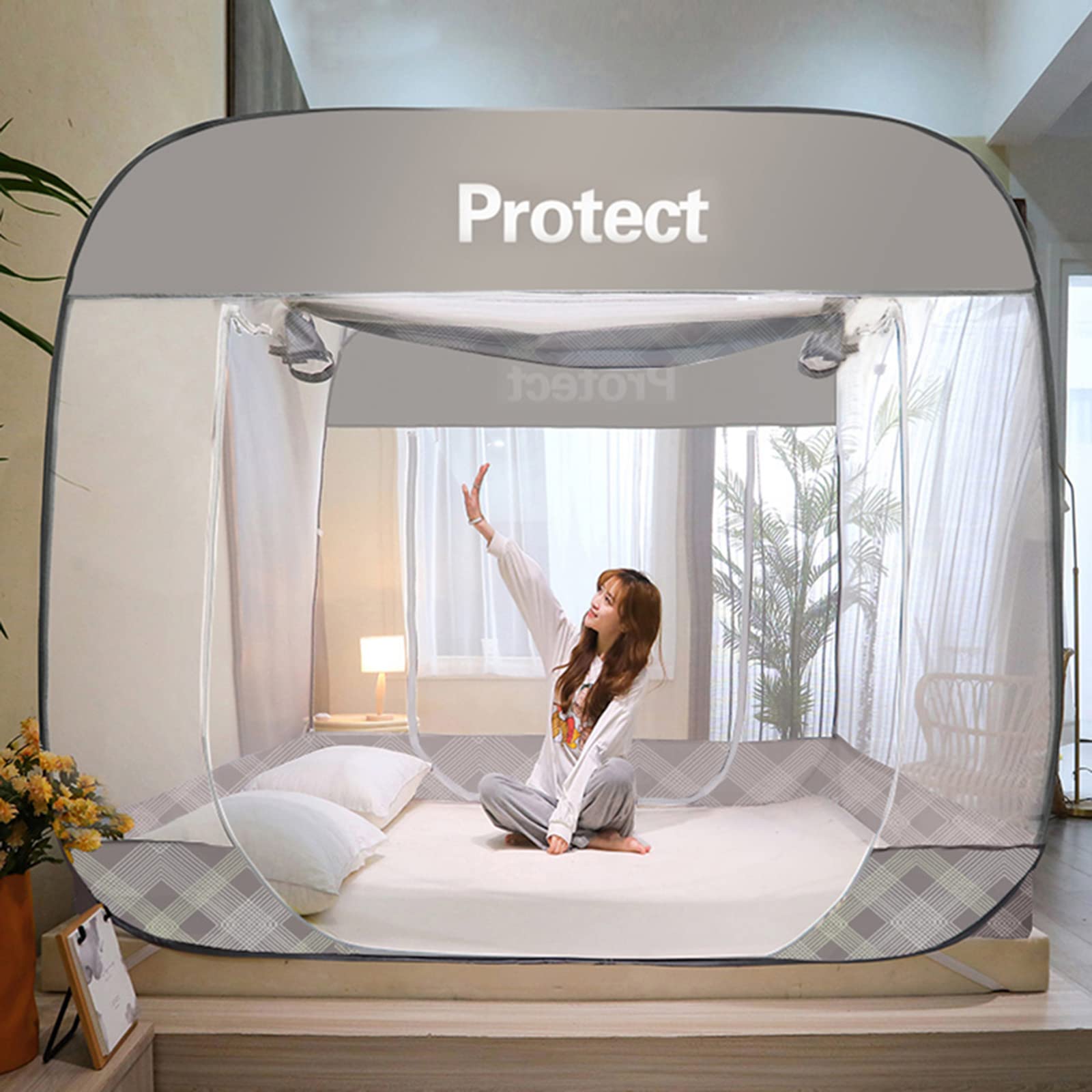 Zanzariera Pieghevole Pop Up Zanzariera Porta Tenda Cerniera Letto Rete Letto Baldacchino da Viaggio con 3 ingressi Inferiori Anti punture di zanzara per Viaggi d'Affari in Famiglia, ECC. (Verde, 15