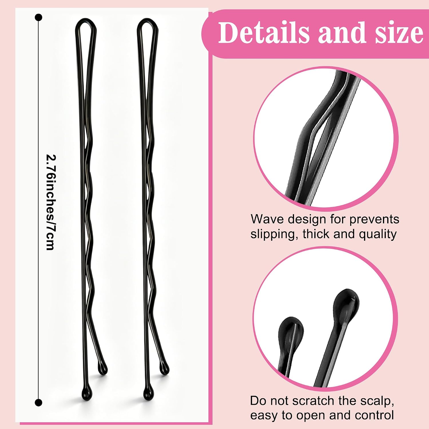 250PCS Large Bobby Pins Black for Thick Hair, 2.76 Inch/7cm Long Hair Pins Jumbo Bobby Pins Hair Clips Bulk with Storage Box for Women Girls