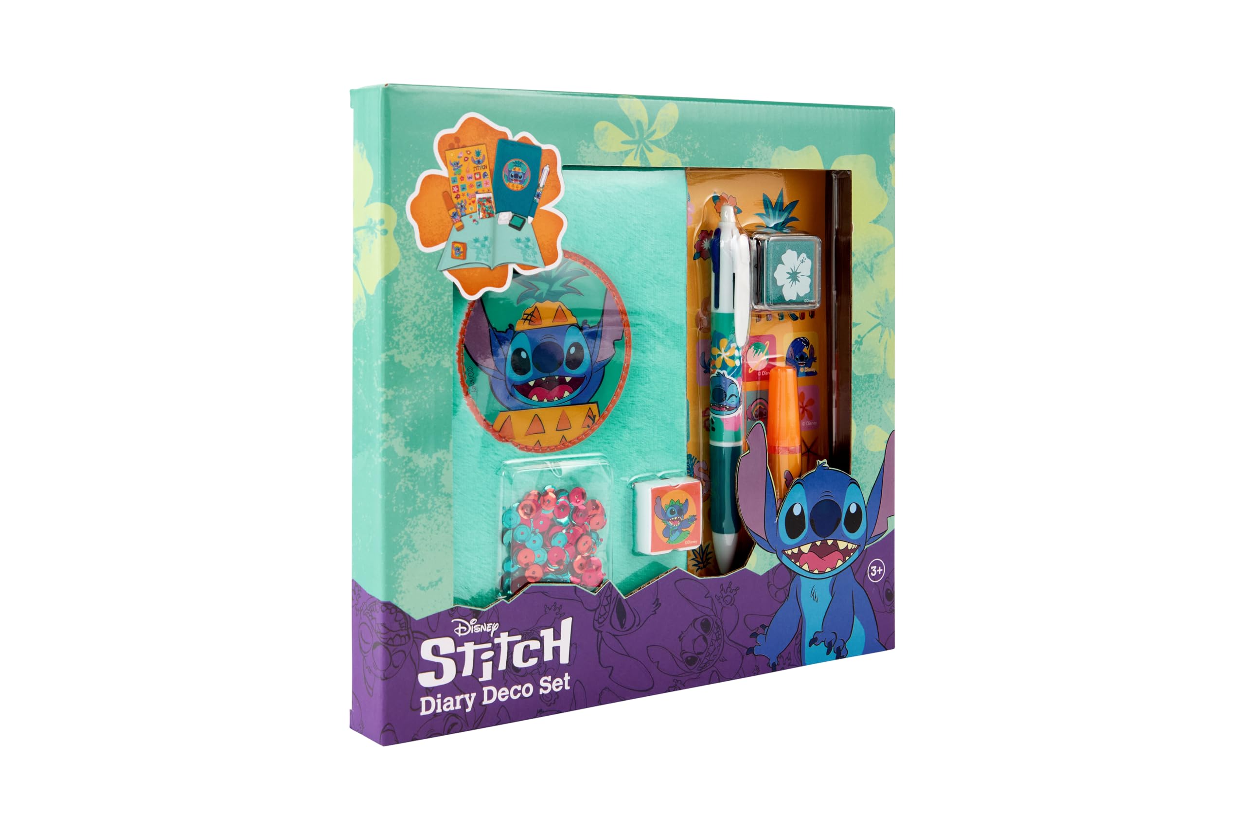 Set diario artigianale Stitch | Set diario soffice per bambini dai 3 anni in su | Set decorazioni fai da te con adesivi glitter timbri e penne | Set creativo regalo bambine | Set scrittura Disney dai