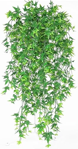 Vid artificial, hojas colgantes de hiedra y batata, plantas de plástico, vides de follaje, resistentes a los rayos UV, flores falsas para interiores