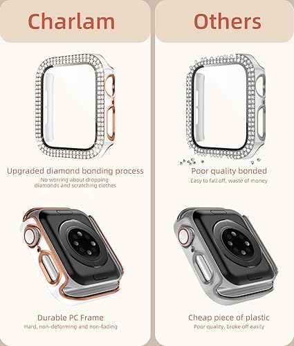 Miniatura 8 de Charlam Funda brillante para Apple Watch de 1.575 pulgadas, 1.496 pulgadas, 1.614 pulgadas, 1.732 pulgadas, 1.772 pulgadas, iWatch SE Series 8, 7,