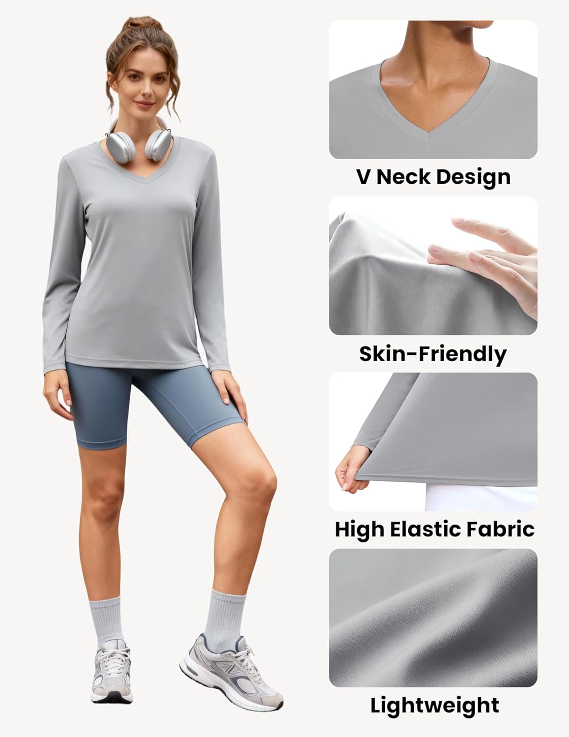 4-7 Pack Long Sleeve Shirts for Women,Moisture Wicking Shirts Long Sleeve Workout Tops for Women V Neck Hiking T-Shirts - Image 5