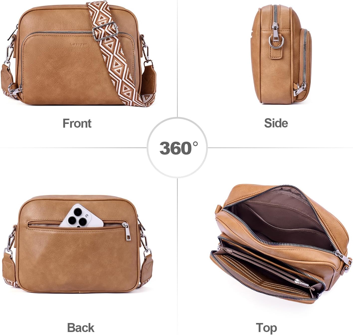 Crossbody Purses for Women Vegan Leather Travel Anti Theft Bags Guitar Strap Shoulder Purse with Built in Wallet - Image 6