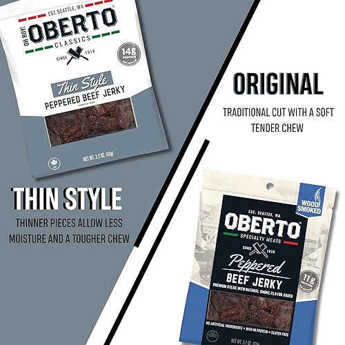 Vista 39 de Oberto Classics Thin Style - Carne seca de res de estilo fino, sabor original, sin ingredientes artificiales, alta proteína, sin gluten, ahumada