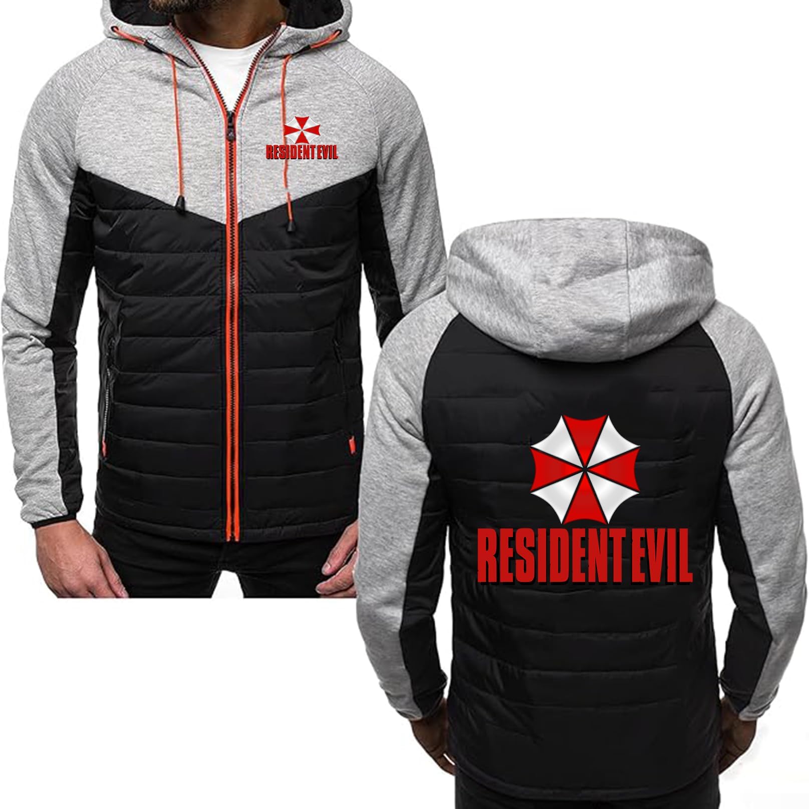 Mens Down Patchwork Hoodies for Resident Evil Autumn Winter Warm Sweatshirts Pullover Tops Full Zip Plain Long Sleeve Jackets Coat Casual Outdoors Sportswear with Pockets,G-3XL