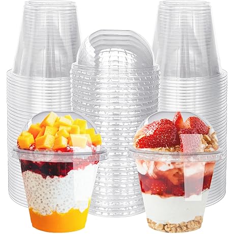 9 oz Crystal Clear PET Parfait Cups With Dome Lids