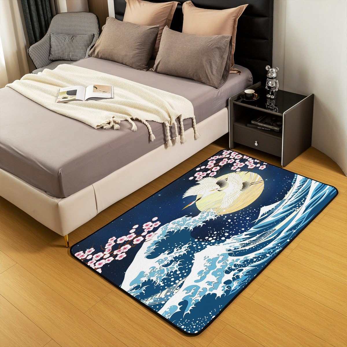 Homemissing Tapis décoratif à motif de vagues japonaises pour enfants, garçons, filles, adolescents, motif Hokusai, décoration d'intérieur, salon, tapis de sol d'intérieur de style japonais, 100 x 150