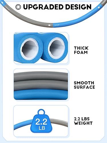 Miniatura 2 de Aro de ejercicio con peso para adultos, aro de fitness desmontable de 2.2 libras, aro ajustable con cuerda de saltar, cinta métrica y bolsa de