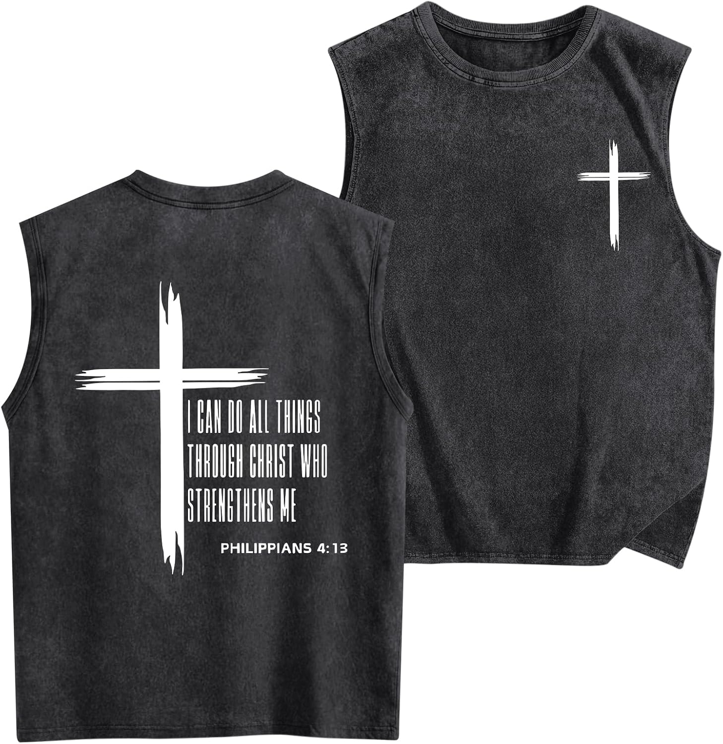 Fkatuzi Boys Christian Graphic Tank Tops God Jesus Shirts for Kids Cross Faith Religious Cotton Acid Wash Sleevesless Tshirt