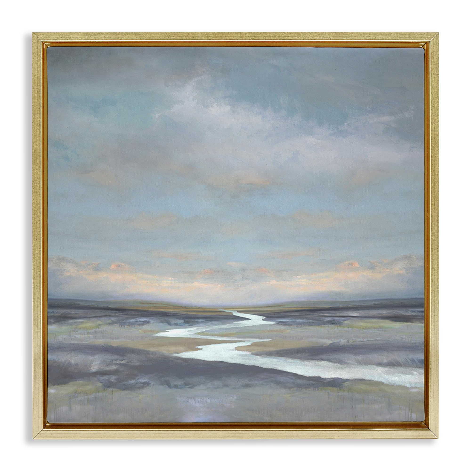 Stupell Industries Metallic Gold (Matte) 'Riverbend Misty Atmosphere'| Floating Frame Canvas Art