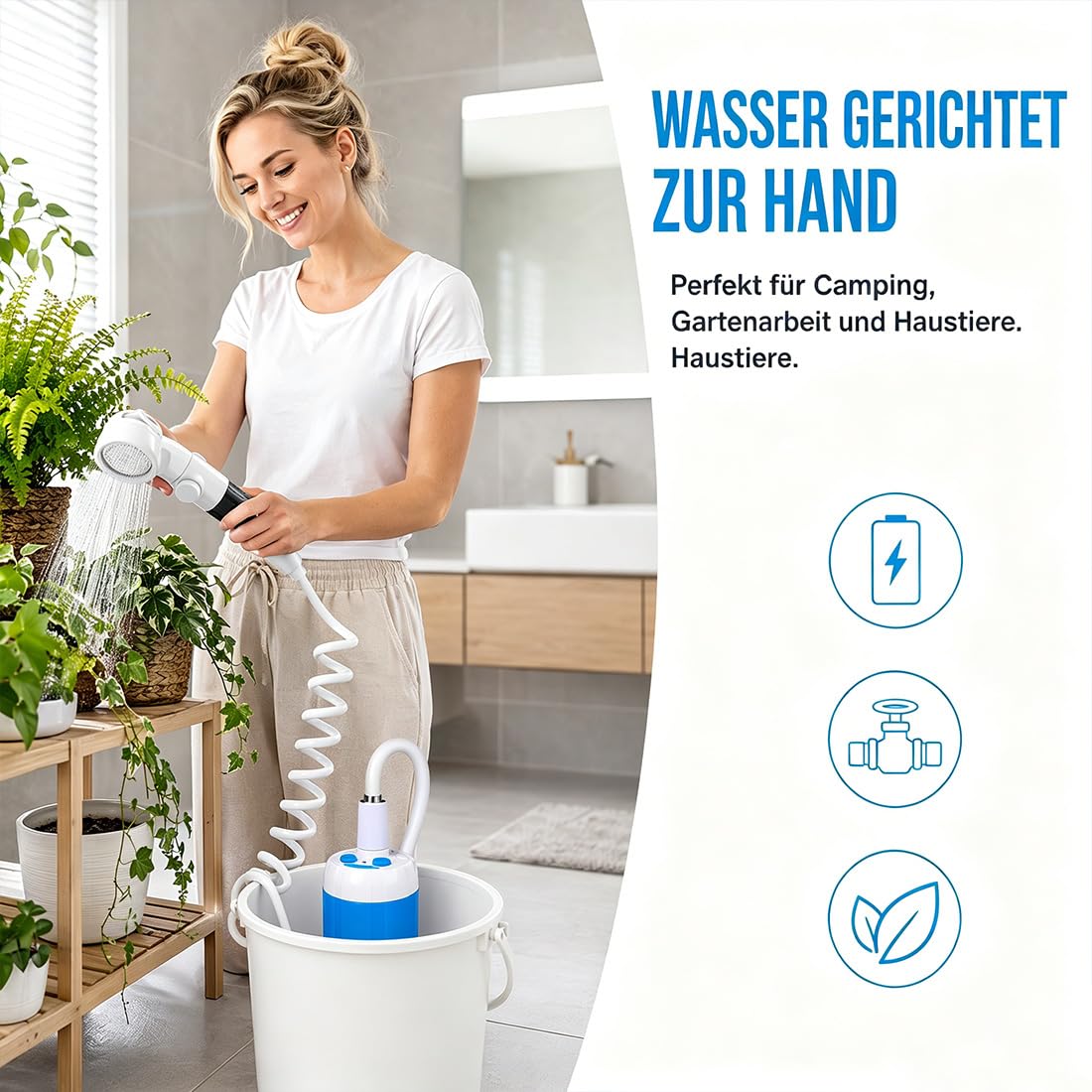 Tragbares Wasserpumpen-Set, die Mobile Dusche für Ihr Pferd — jederzeit und überall, Aufladbare Outdoor Brause für Reisen, Wandern und Tierpflege