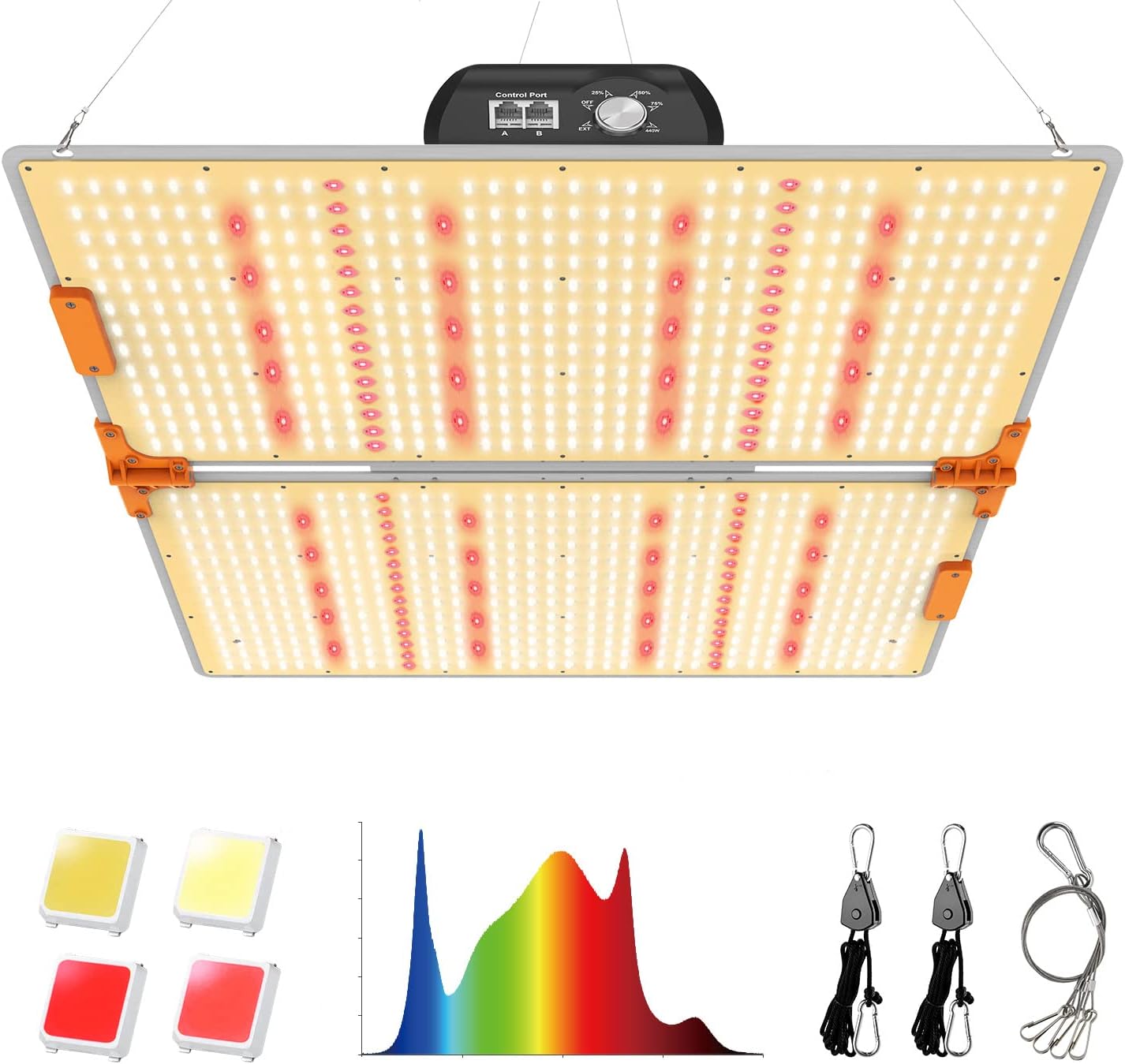 QUAL-B-4400 LED Grow Light with Samsung LM301B Diodes, Sunlike Full Spectrum Plant Light for Indoor Plants Seedling Veg Bloom, 4x4/5x5ft Coverage Dimmable Plant Growing Lamps for Grow Tent