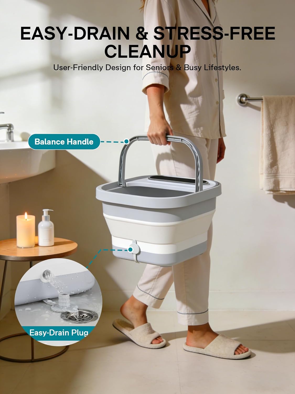 ALLJOY Collapsible Foot Spa with Heat, Pedicure Foot Bath with Bubbles & 6 Rollers, UL-Listed Rapid PTC Heating Soaker, Relaxation Gift for Women & Men, Nurses & Teachers, Stress Relief, Grey