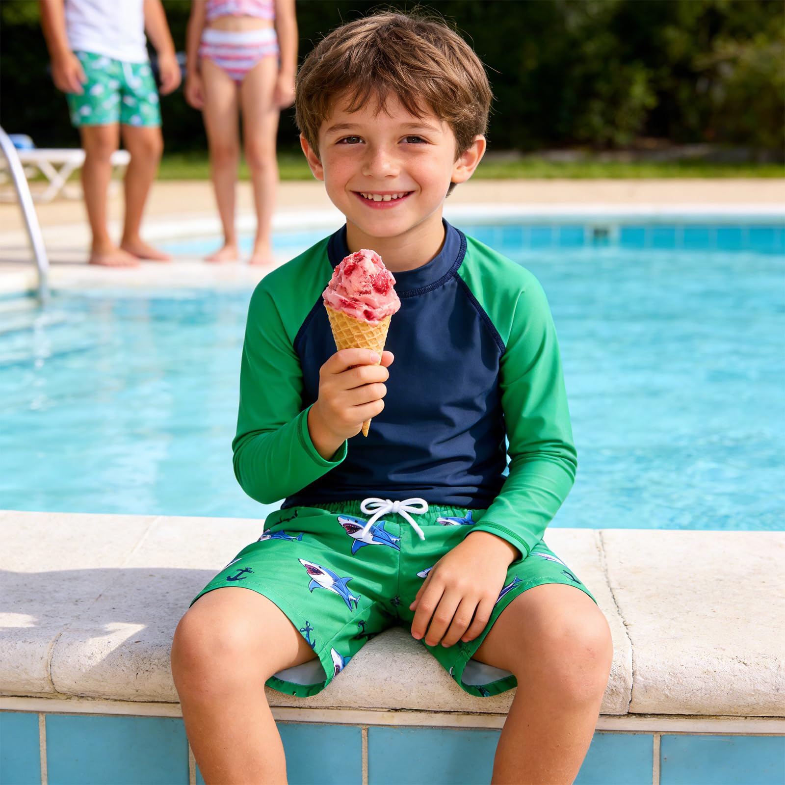 Kids4ever Set Costumi da Bagno da Bambino Protezione UV Asciugatura Rapida Costume da Bagno in 2 Pezzi a Maniche Lunghe Pantaloncini 4-12 Anni