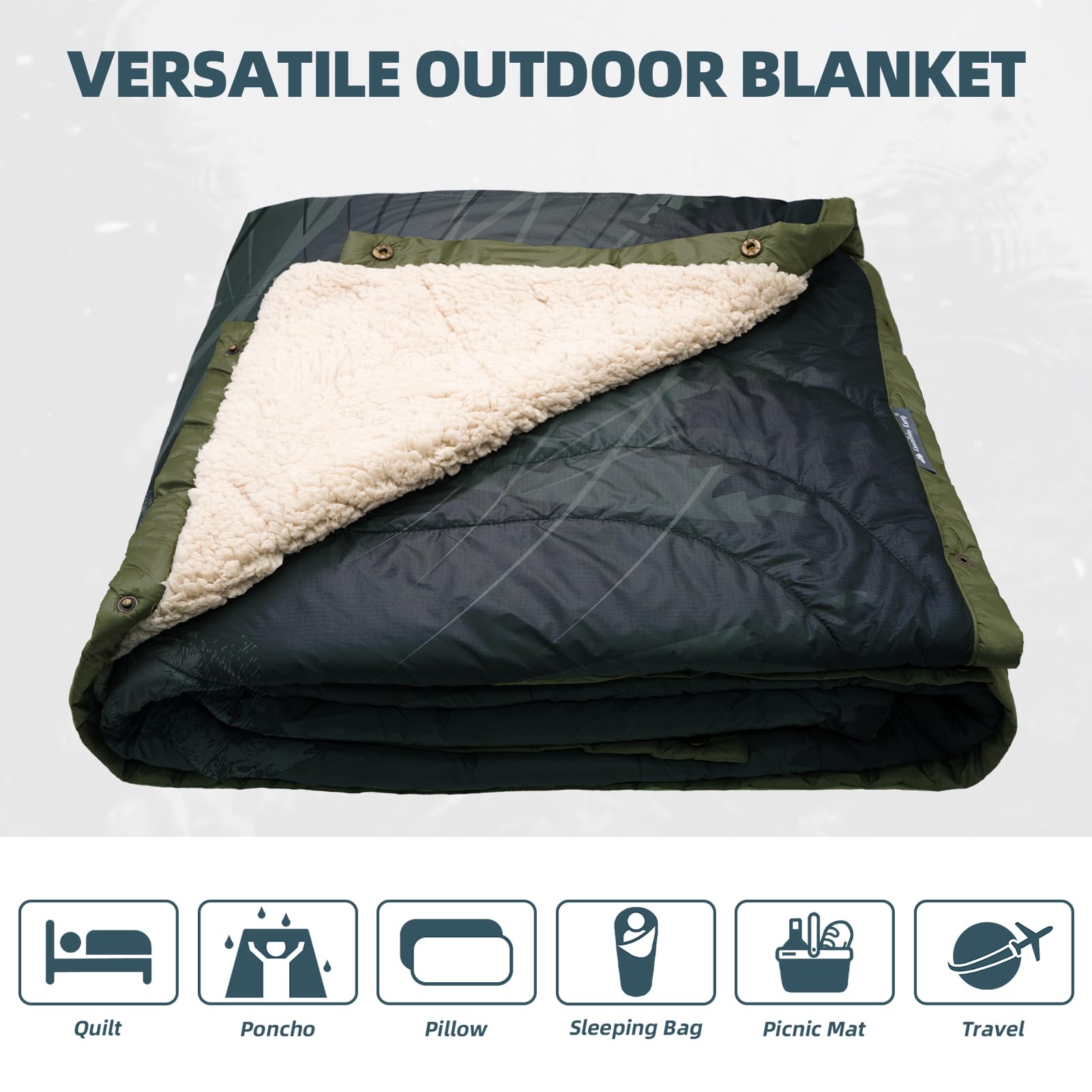Campingdecke Ultraleicht Warm I Outdoor Reisedecke verstaubar I Camping Decke wasserabweisend für Wandern, Reisen, Hängematte,Van, Flugzeug DeckeI Thermal Sherpa & Ripstop,200x145cm