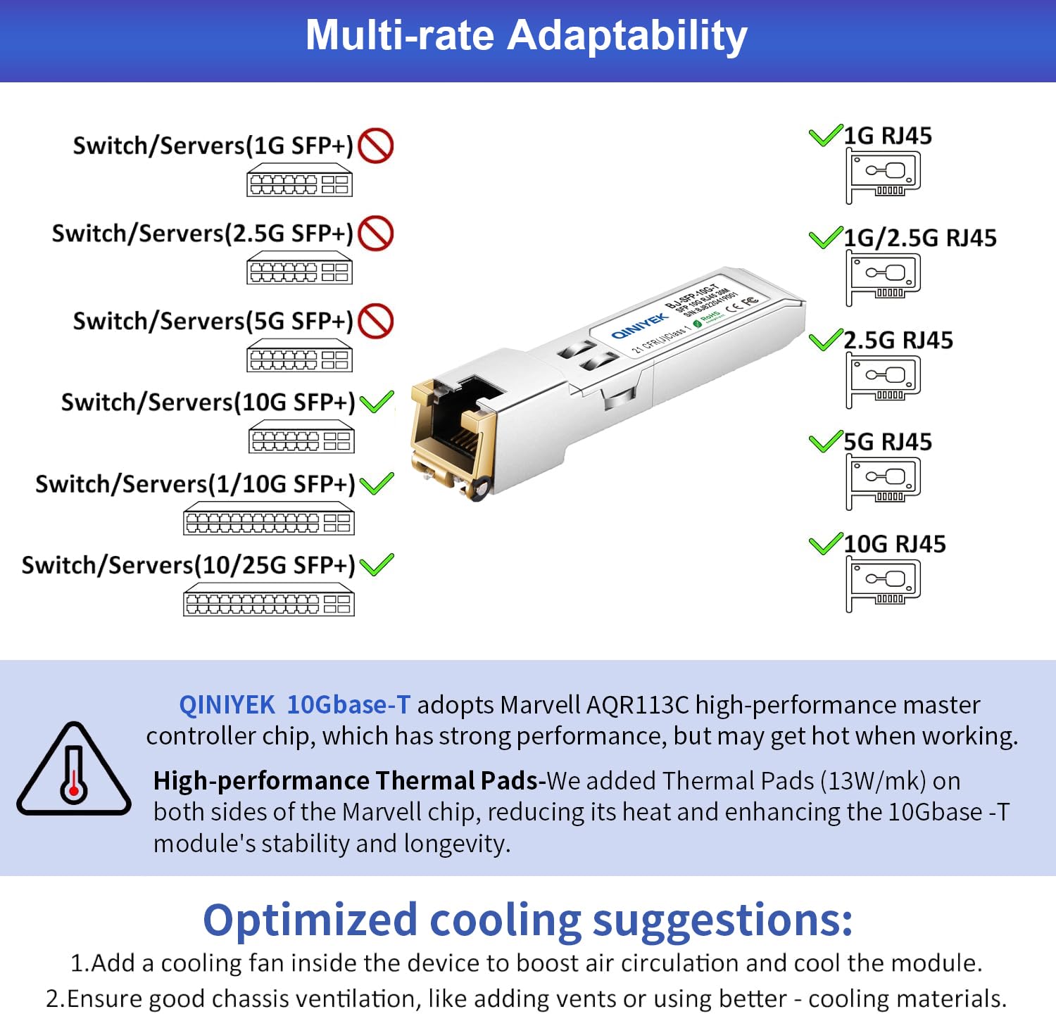[Paquete de 1] Transceptor SFP+ a RJ45, módulo SFP+ de Cobre, Cat.6a/7, hasta 30 m, para Cisco SFP-10G-T-S, MikroTik S+RJ10, Ubiquiti UF-RJ45-10G, Netgear AXM765, TP-Link, Fortinet