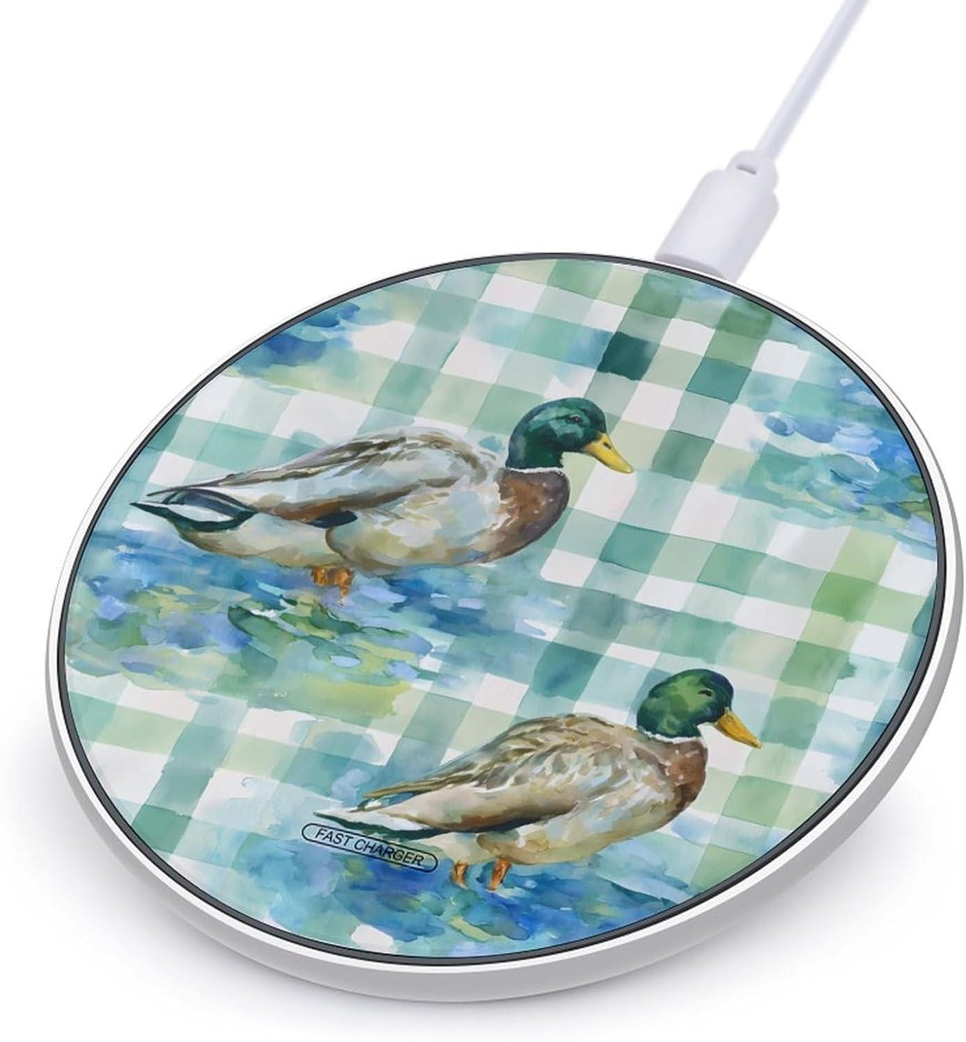 Mallard Ducks Gingham Portable Phone Charger Charging Station Pad 10W