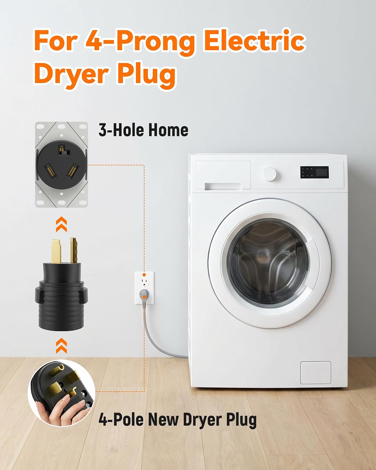 NEMA 10-30P to 14-30R Dryer Adapter, 4-Prong to 3-Prong, 125/250V | 30A Old Dryer Outlet to 30A New Dryer/Appliance Plug, 4-Prong Dryer to 3-Prong Wall Socket Converter, ETL Listed