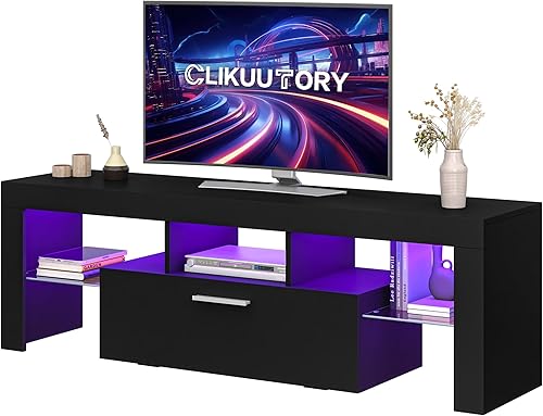 Clikuutory Modern Lighting - Soporte de TV de 51 pulgadas con cajón de almacenamiento grande para televisores de 32, 40, 50, 55 pulgadas, consola de
