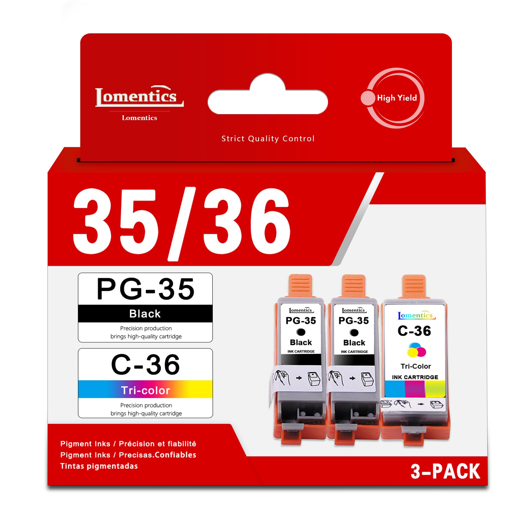 LOMENTICS PGI-35/CLI-36 Value Pack Ink Cartridge (2 Black, 1 Color, 3-Pack) Lometic Compatible Replacement for Canon 35 36 Ink to Work with PIXMA iP100 iP110 TR150 Printer