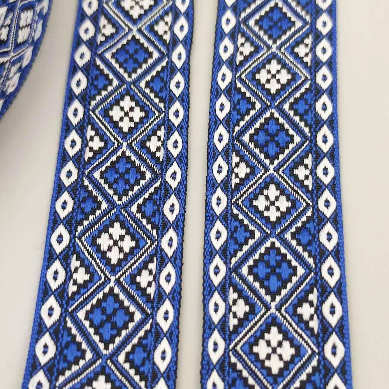 Jacquard Ribbon,Garment Trim Fringe Vintage Embroidered Ribbon Floral Woven Fabric Bias Tape for Sewing Clothing Wedding Gift Wrapping Camera Bag Straps,1.25inch Wide (Blue, 50 Yards)