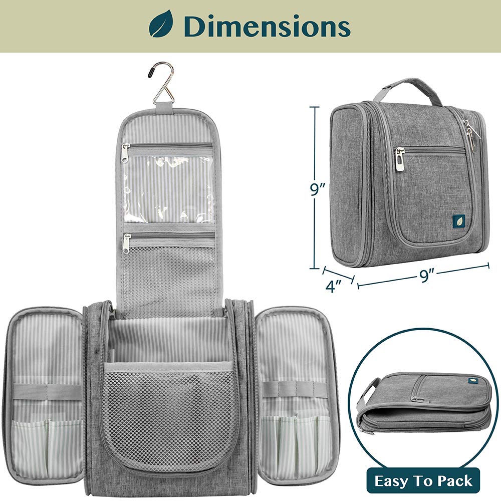 PAVILIA Beauty case da viaggio da appendere per donne e uomini, organizer per articoli da toeletta da bagno, Grigio, Standard (9x4x9), Beauty case