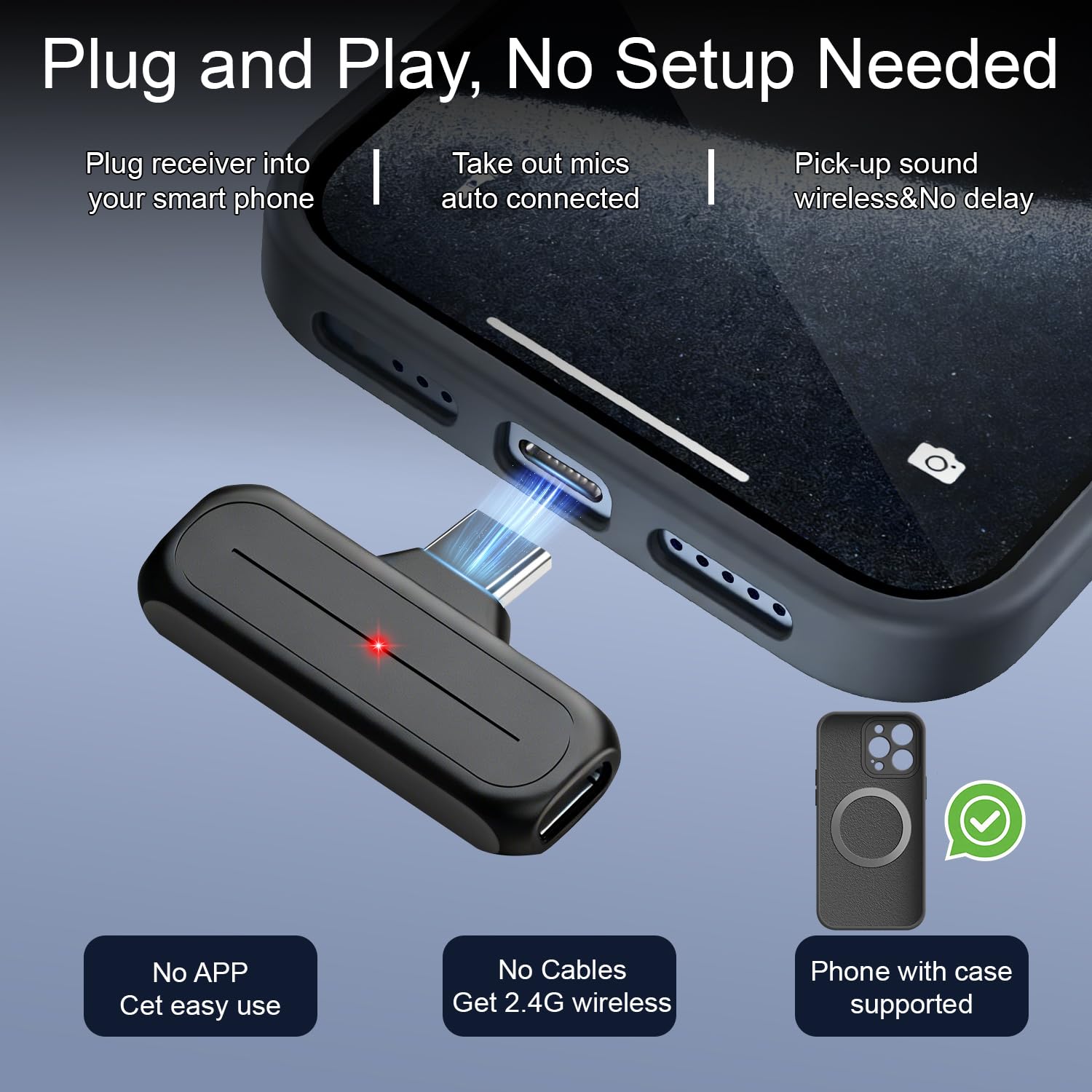 Lot de 2 mini microphones cravate sans fil pour iPhone, téléphone Android avec étui de chargement – Double micros sans fil à clipser de 20 m avec réduction du bruit 6 heures de temps de fonctionnement