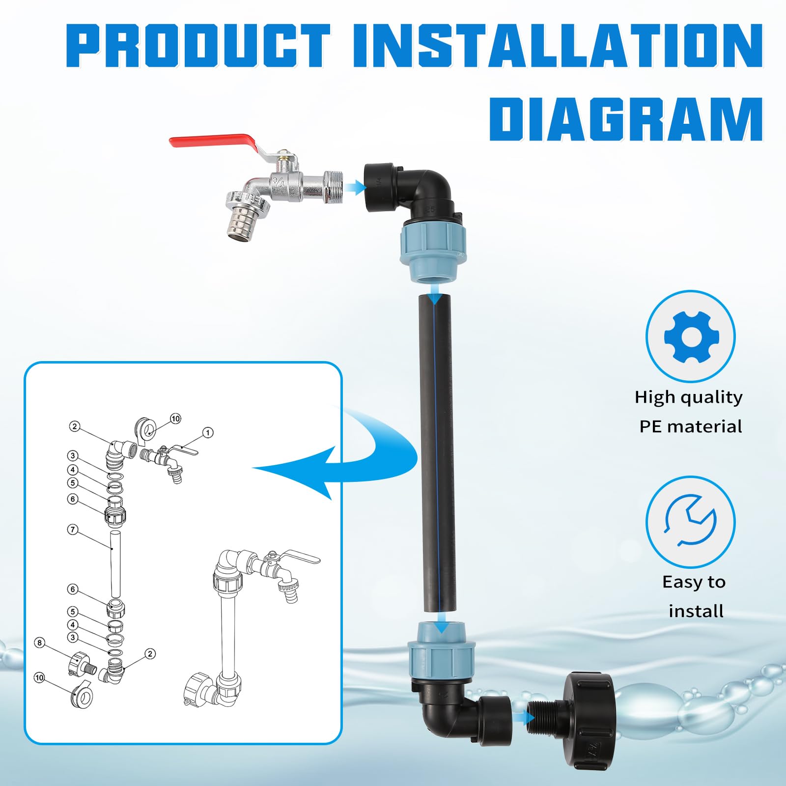 Lauviomify Robinet De Vidange IBC 1000L - Adaptateur Robinet à Bille Alliage 3/4 Pouces Pour Réservoir Eau De Pluie Et Citerne