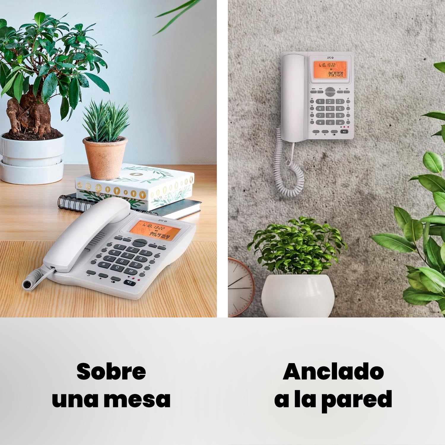 SPC Office ID 2 - Teléfono Fijo con Pantalla iluminada, 4 memorias directas y 10 indirectas, 2 Niveles de Timbre, identificador de Llamadas, señal Luminosa, Manos Libres, sobremesa o Pared – Blanco — view 4