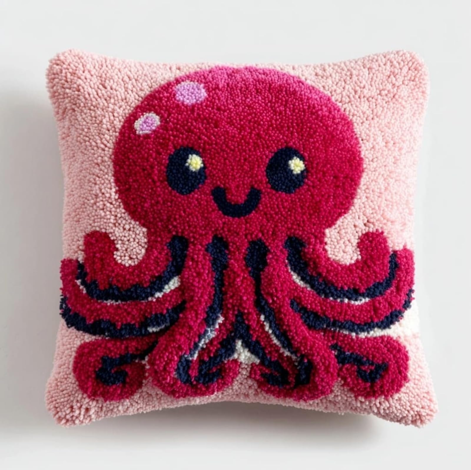 AxiangziK Latch Hook Cushion Kit 43x43cm,Cartoon Octopus Beginner Friendly Needlecraft Set,Easy Latch Hook Kit for Home Decor
