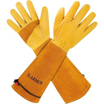 Leather Gardening Gloves for Men and Women Thorn-Proof for Pruning Roses with Forearm Protection Long Cowhide Work Gloves for Garden and Household Tasks Size XL Yellow High-quality 100% cowhide leather thorn resistant gloves extra long cuff reinforced palms and fingertips