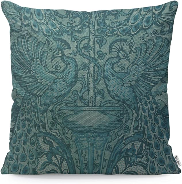 WONDERTIFY Peacock Cushion Cover Mascot Animal Totem Victorian Flowers Lucky Decorative Throw Pillow Covers For Couch, Bed Sofa Pillows Case Teal Blue 45X45 Cm