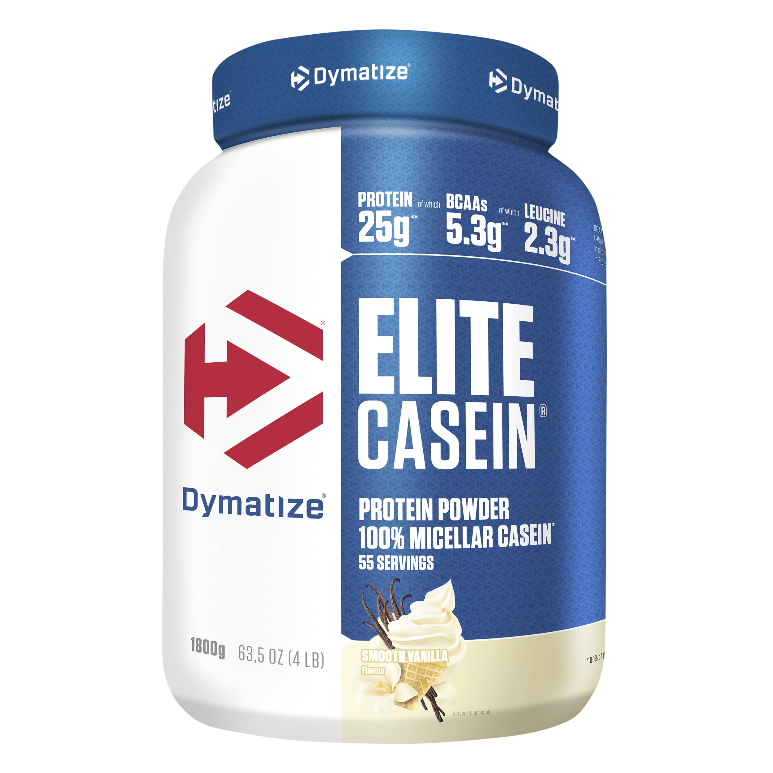 Elite Casein Protein Powder Smooth Vanilla 1800g – Slow-Release Casein with BCAAs