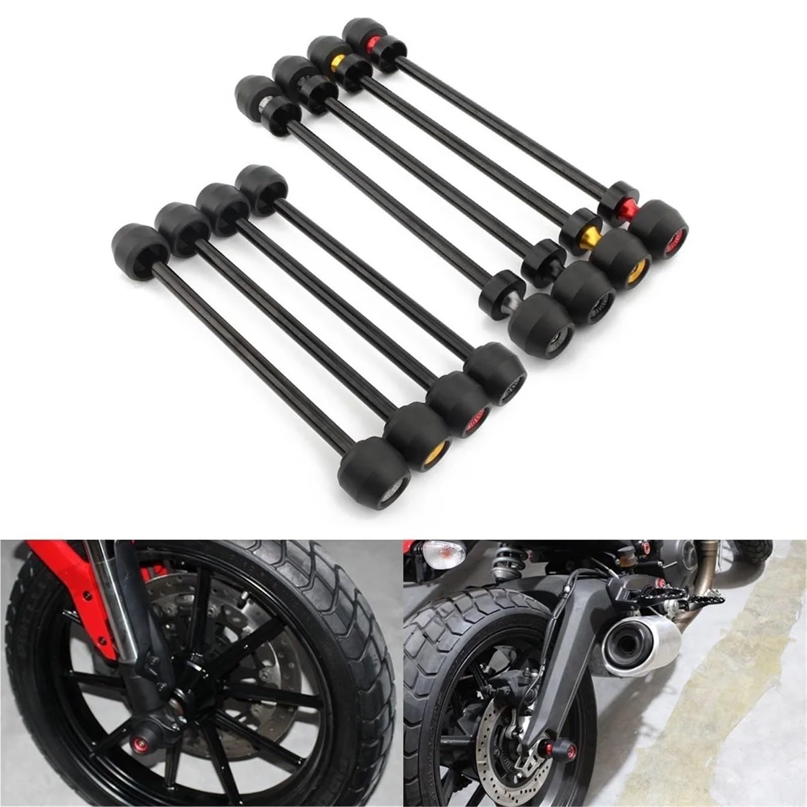 szpule motocykla wahacz Pasuje do Ducati Scrambler Classic Desert Motor Przód Tył Oś Crash Widelec Koło Wahacz Szpule Suwak Szpulki Śruba Widelec Ramiona Szpule(Black)