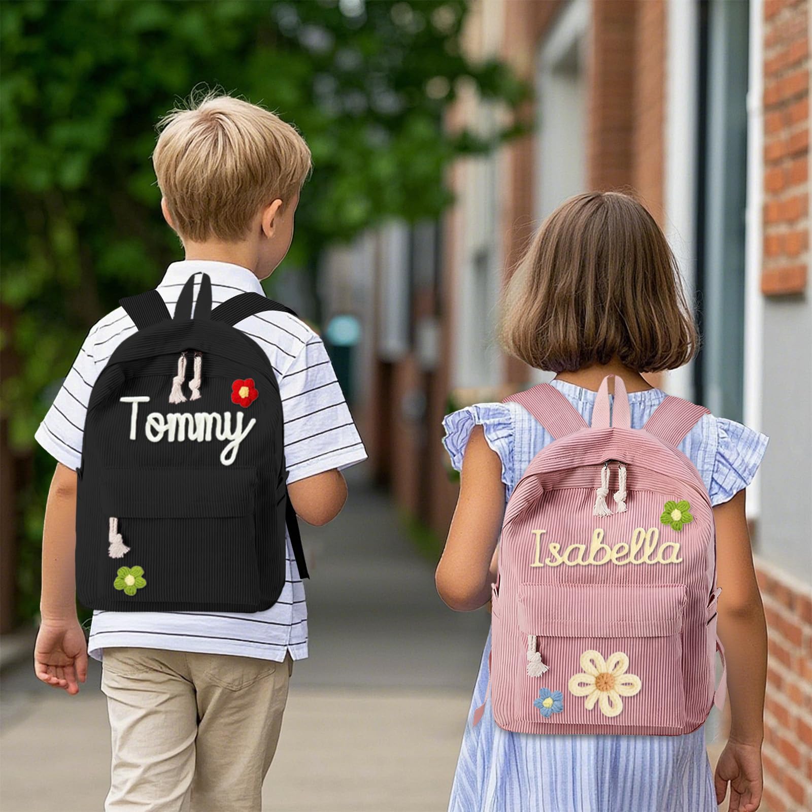 Sac à Dos Enfant Personnalisé en Velours Côtelé avec Prénom Brodé – Cartable Maternelle à Cordon en Coton, Sac Monogrammé pour Fille et Garçon, Idée Cadeau Rentrée Scolaire (Style 1)
